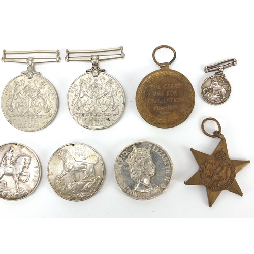 3454 - British militaria including four World War II medals, Intelligence Corps cap badge, Elizabeth II Gen... 