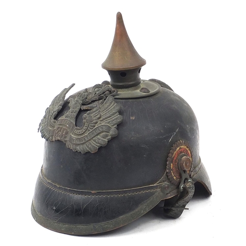 3494 - German military interest Pickelhaube with leather liner, indistinct inscription to the interior