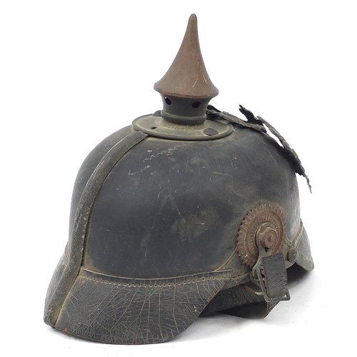 3494 - German military interest Pickelhaube with leather liner, indistinct inscription to the interior