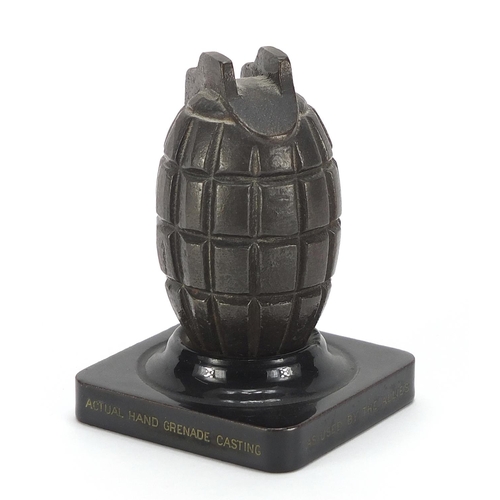 3495 - British military World War I mills hand grenade casting desk weight, 11.5cm high