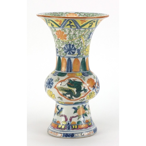 2438 - Chinese doucai porcelain Gu beaker vase hand painted with dragons and flowers