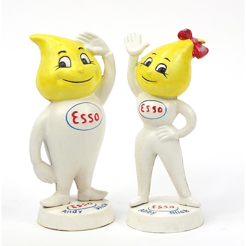 2449 - Pair of painted cast iron Esso advertising money banks,  Abby & Andy Slick, 24cm high