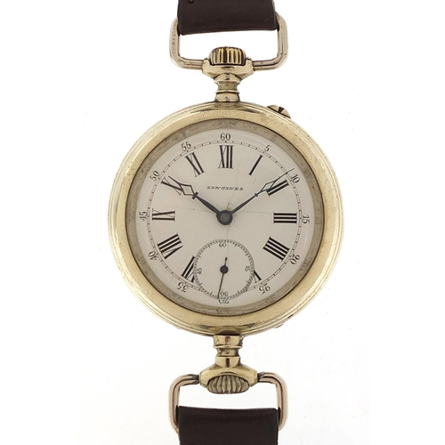 447 - Longines, gentlemen's pocket watch converted to a wristwatch with enamel dial, the case numbered 378... 