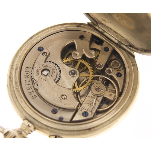 447 - Longines, gentlemen's pocket watch converted to a wristwatch with enamel dial, the case numbered 378... 