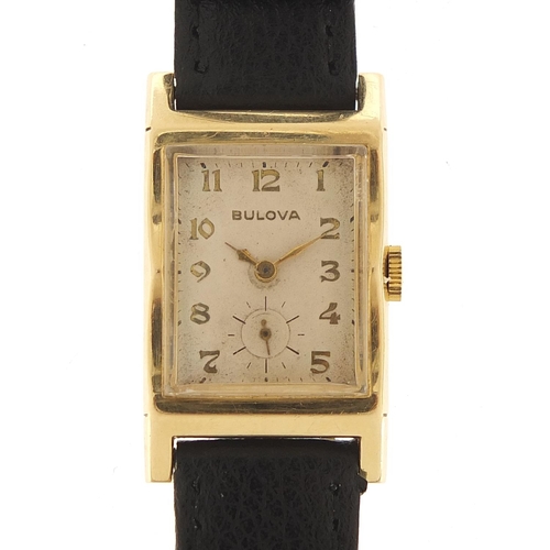 132 - Bulova, 14ct gold gentlemen's manual wristwatch with subsidiary dial, the case 21mm wide