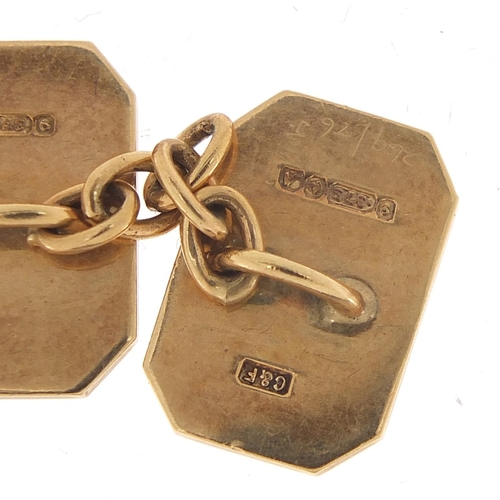 147 - Pair of 9ct gold cufflinks, housed in a Smart Turnout tooled leather fitted box, 1.6cm wide, 9.2g