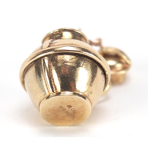 608 - 9ct gold Jersey cream can charm with detachable lid, 1.5cm high, 4.0g