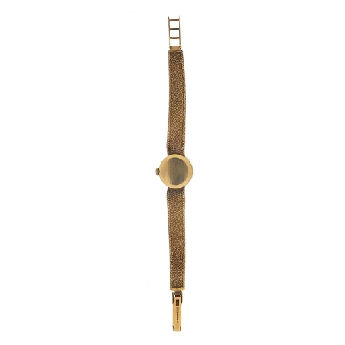 332 - Tissot, ladies 9ct gold wristwatch with 9ct gold strap, 19mm in diameter, 17.3g