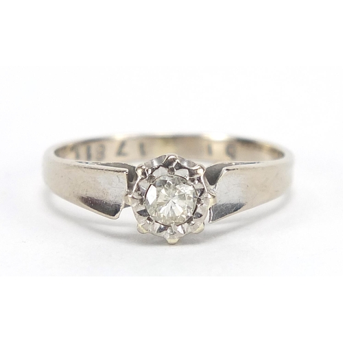 206 - 18ct white gold diamond solitaire ring, the diamond approximately 3.5mm in diameter, size J, 2.6g