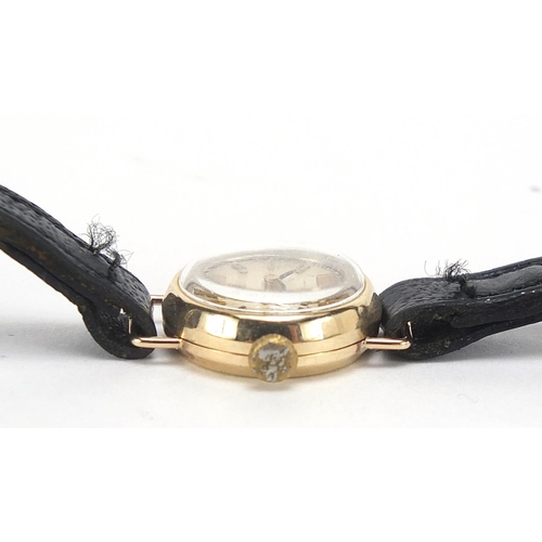 445 - Omega, ladies 9ct gold wristwatch with a Omega watch box, 17mm in diameter