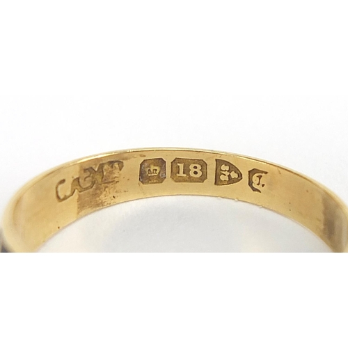 31 - Antique 18ct gold, pearl, diamond and black enamel mourning ring, Chester 1904, size N, 3.6g