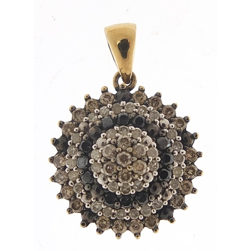 89 - 9ct gold black and clear diamond cluster pendant, 2.4cm high, 2.8g