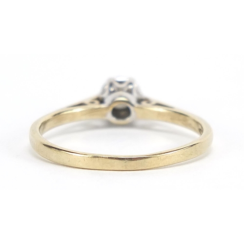 103 - 9ct gold diamond solitaire ring, the diamond approximately 3.0mm in diameter, size M, 1.4g