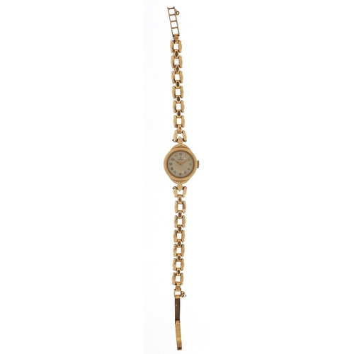 429 - Tudor, ladies 9ct gold wristwatch with gold plated strap, 18.8mm in diameter