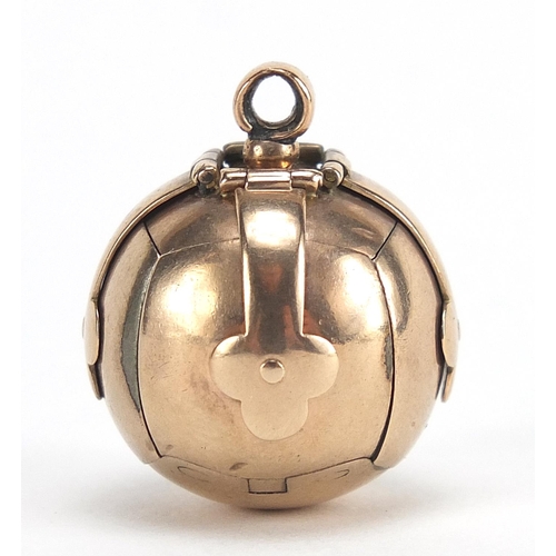 285 - Large gold and silver coloured metal folding masonic ball pendant, 5cm high when open, 14.8g