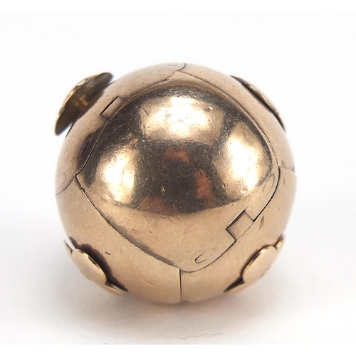 285 - Large gold and silver coloured metal folding masonic ball pendant, 5cm high when open, 14.8g