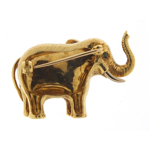 14 - 18ct gold and diamond elephant brooch, E W & Co maker's mark, 3.5cm wide, 20.0g