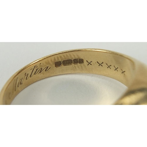 183 - 9ct gold diamond solitaire ring with engraved inscription, the diamond approximately 4.2mm in diamet... 