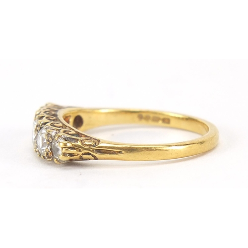 173 - 18ct gold diamond five stone ring, the centre diamond approximately 3.8mm in diameter, size N, 4.0g