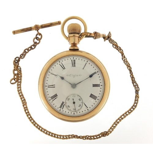 363 - Elgin, gentlemen's gold plated open face pocket watch with subsidiary dial, the movement numbered 80... 