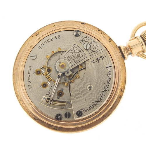 363 - Elgin, gentlemen's gold plated open face pocket watch with subsidiary dial, the movement numbered 80... 