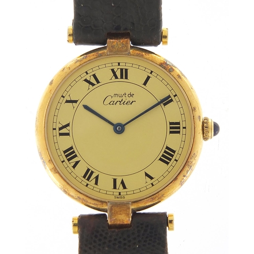 194 - Must de Cartier, gentlemen's silver gilt Vermeil quartz wristwatch with cabochon sapphire crown, the... 