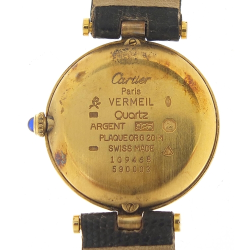 194 - Must de Cartier, gentlemen's silver gilt Vermeil quartz wristwatch with cabochon sapphire crown, the... 