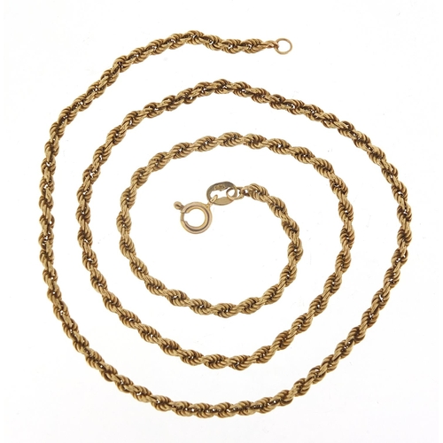 281 - 9ct gold rope twist necklace, 47cm in length, 10.9g