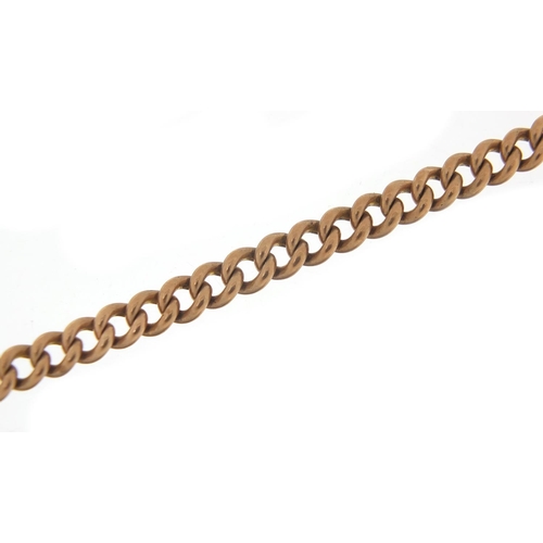52 - 9ct rose gold watch chain with T bar, 40cm in length, 29.1g