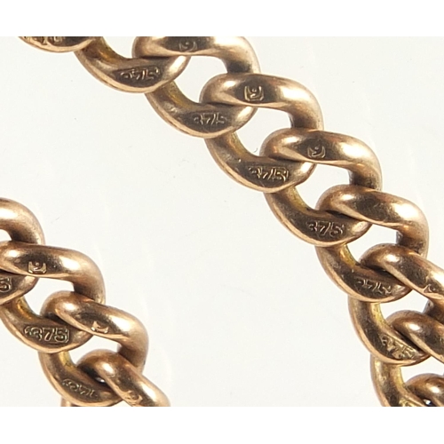 52 - 9ct rose gold watch chain with T bar, 40cm in length, 29.1g
