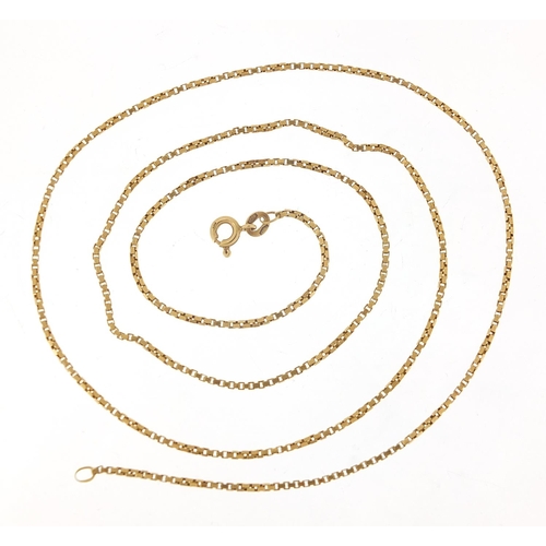 375 - 18ct gold box link necklace, 60cm in length, 7.1g