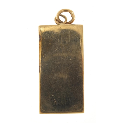 18 - 9ct gold ingot pendant, 3.5cm high, 17.6g