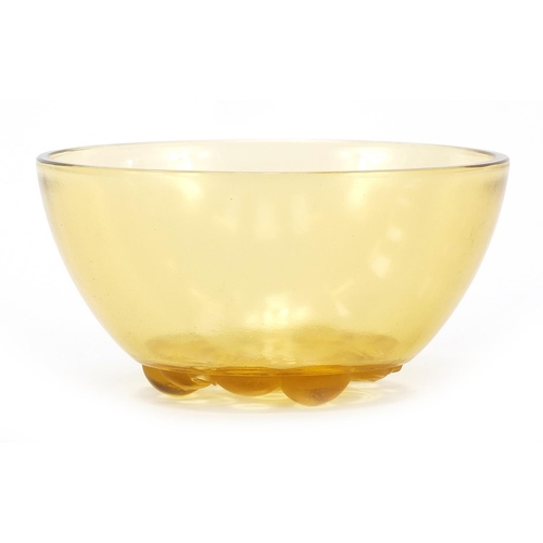 738 - Rene Lalique, French amber glass Marienthal finger bowl, etched R Lalique, 12cm in diameter