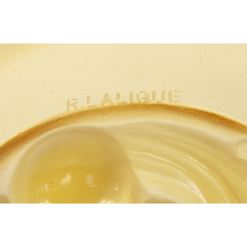 738 - Rene Lalique, French amber glass Marienthal finger bowl, etched R Lalique, 12cm in diameter