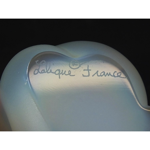 735 - Lalique, French opalescent glass Nu Sage paperweight with box, etched Lalique France, 7.5cm high