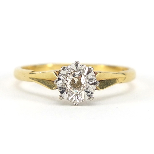 463 - 18ct gold diamond solitaire ring, size Q, 2.9g