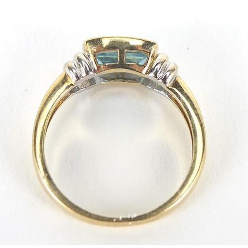 605 - 9ct gold blue stone ring, size L, 2.5g