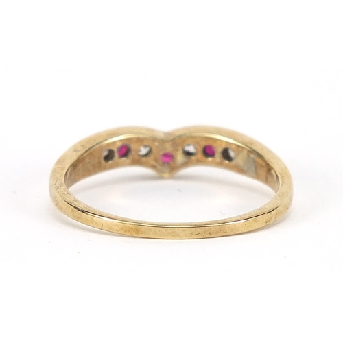 550 - 9ct gold ruby and cubic zirconia herringbone ring, size Q, 2.4g