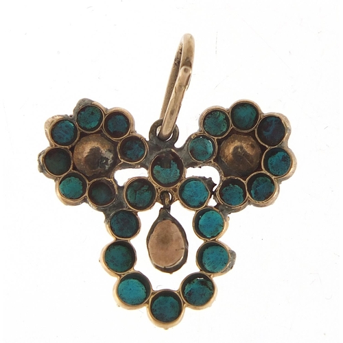 87 - Antique unmarked gold, turquoise and diamond pendant, 2.5cm high, 2.2g