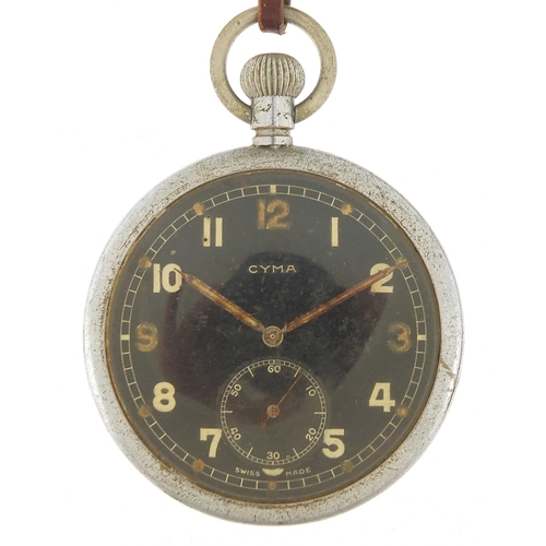 467 - Cyma, British military issue open face pocket watch with subsidiary dial, engraved G.S.T.P. T16251, ... 