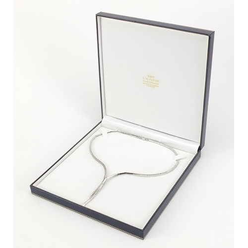 374 - 14ct white gold necklace set with clear stones, housed in an E W Payne fitted box, 40cm in length, 2... 