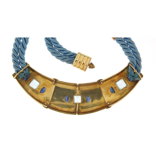 79 - Scortecci, Italian unmarked gold and rope aquamarine and sapphire necklace, housed in a Scortecci Ro... 