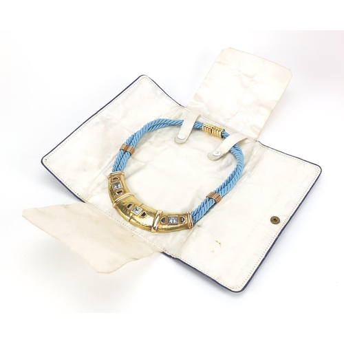 79 - Scortecci, Italian unmarked gold and rope aquamarine and sapphire necklace, housed in a Scortecci Ro... 