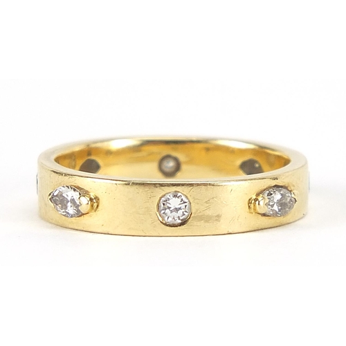 221 - Unmarked gold diamond eternity ring, (tests as 15ct+ gold) size N, 5.0g