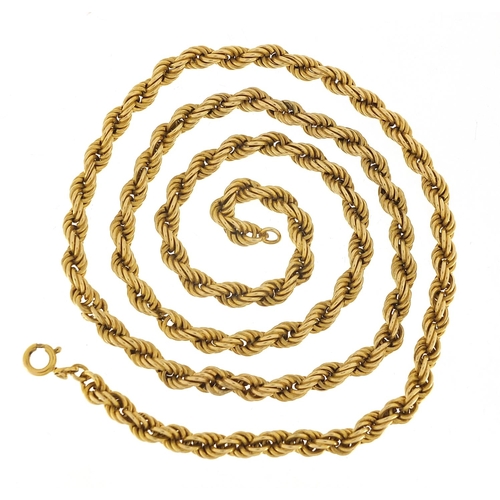 86 - 9ct gold rope twist necklace, 74cm in length, 27.5g