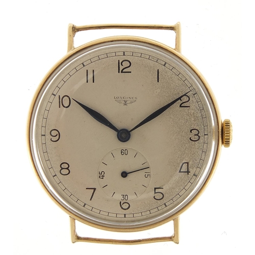 349 - Longines, 9ct gold gentlemen's manual wind wristwatch with military type dial, the movement numbered... 