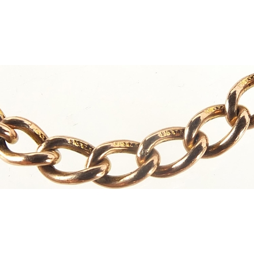 302 - 9ct rose gold watch chain with T bar, 35cm in length, 17.8g