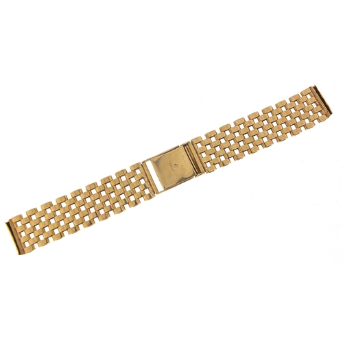 96 - 9ct gold watch strap, 15cm in length when closed, 1.5cm wide, 26.5g