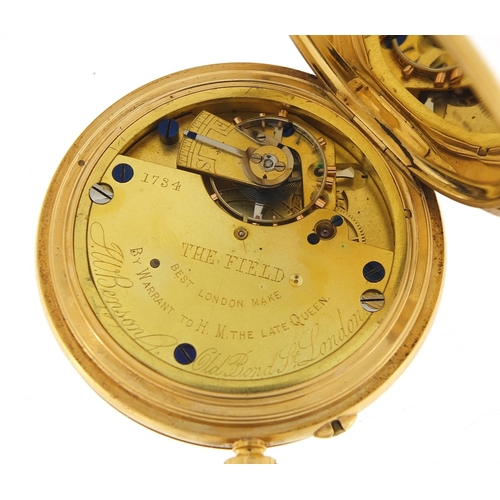 5 - J W Benson, gentlemen's 18ct gold full hunter pocket watch, the movement engraved The Field 1734, 51... 
