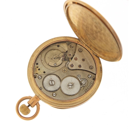 201 - Gentlemen's 9ct gold open face pocket watch, 44mm in diameter, 45.0g